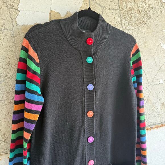 Vtg Cardigan Bob Mackie Rainbow Stripe Longline Sweater Womens M 90s Art Teacher - Picture 2 of 7